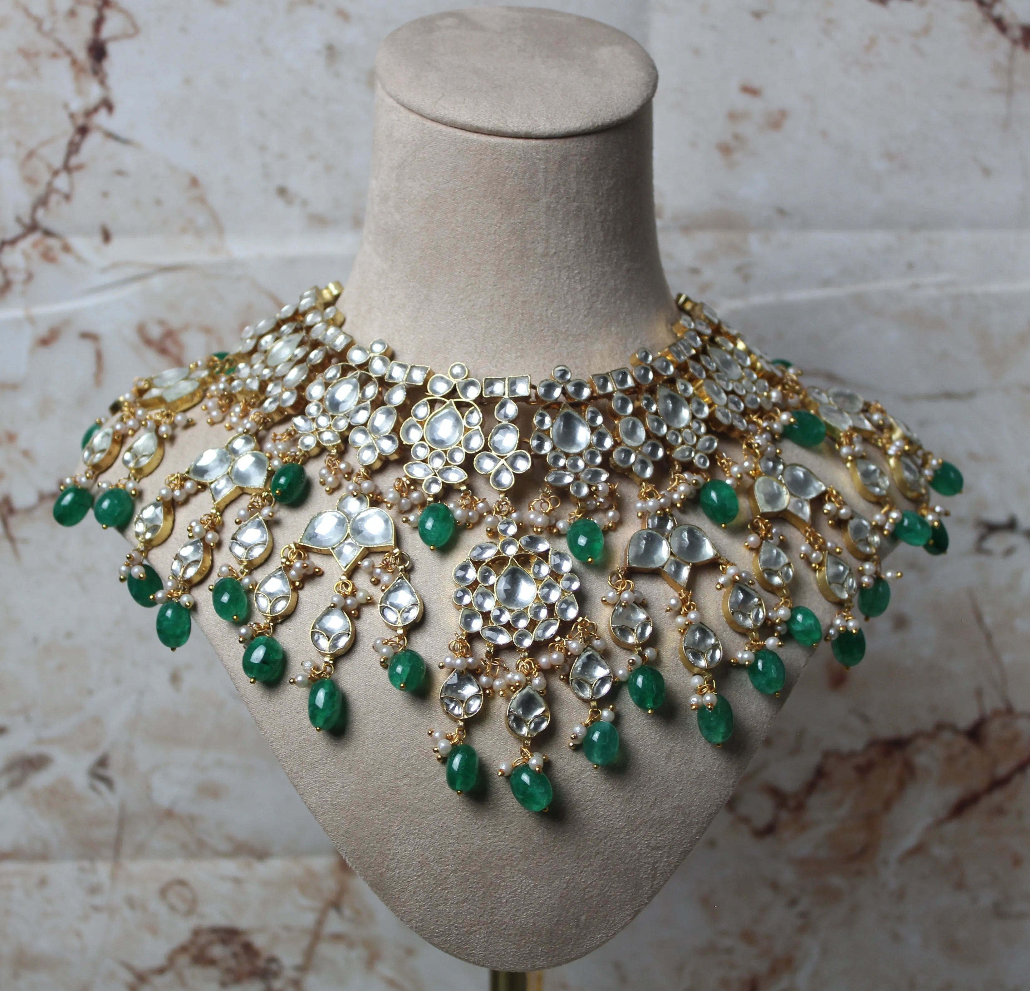 Nihara Pachi Kundan Bridal Set in Green