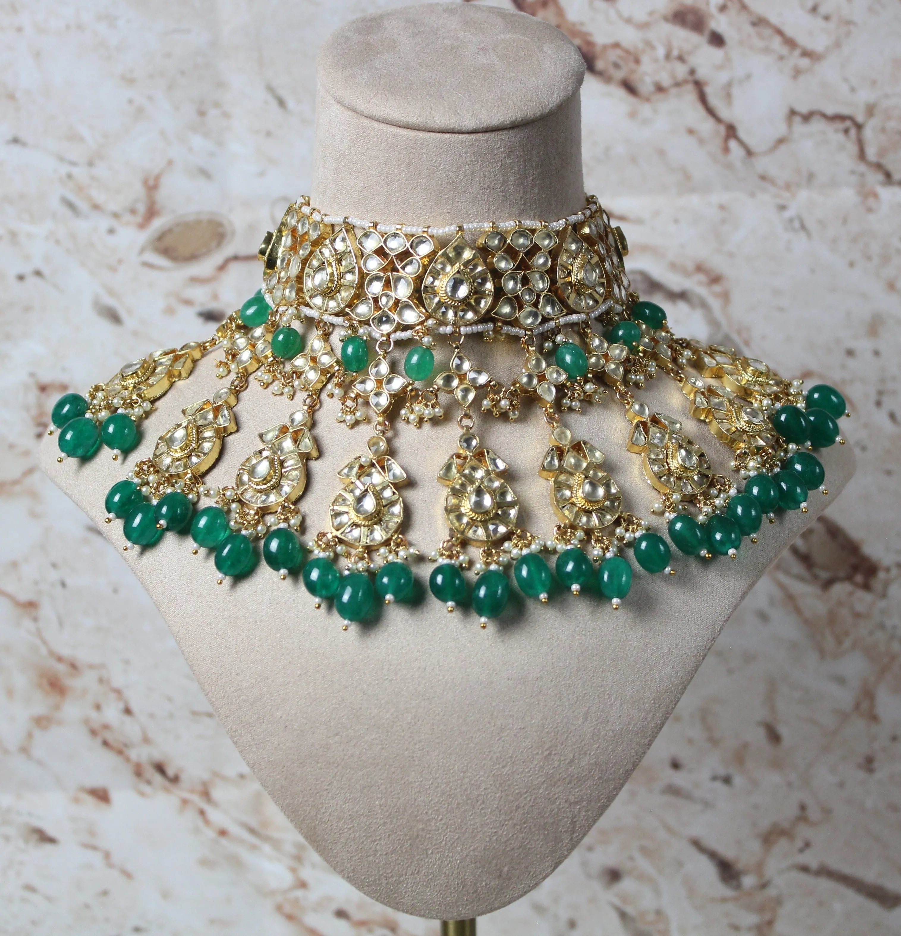 Hina Pachi Kundan Bridal Necklace Set in Green