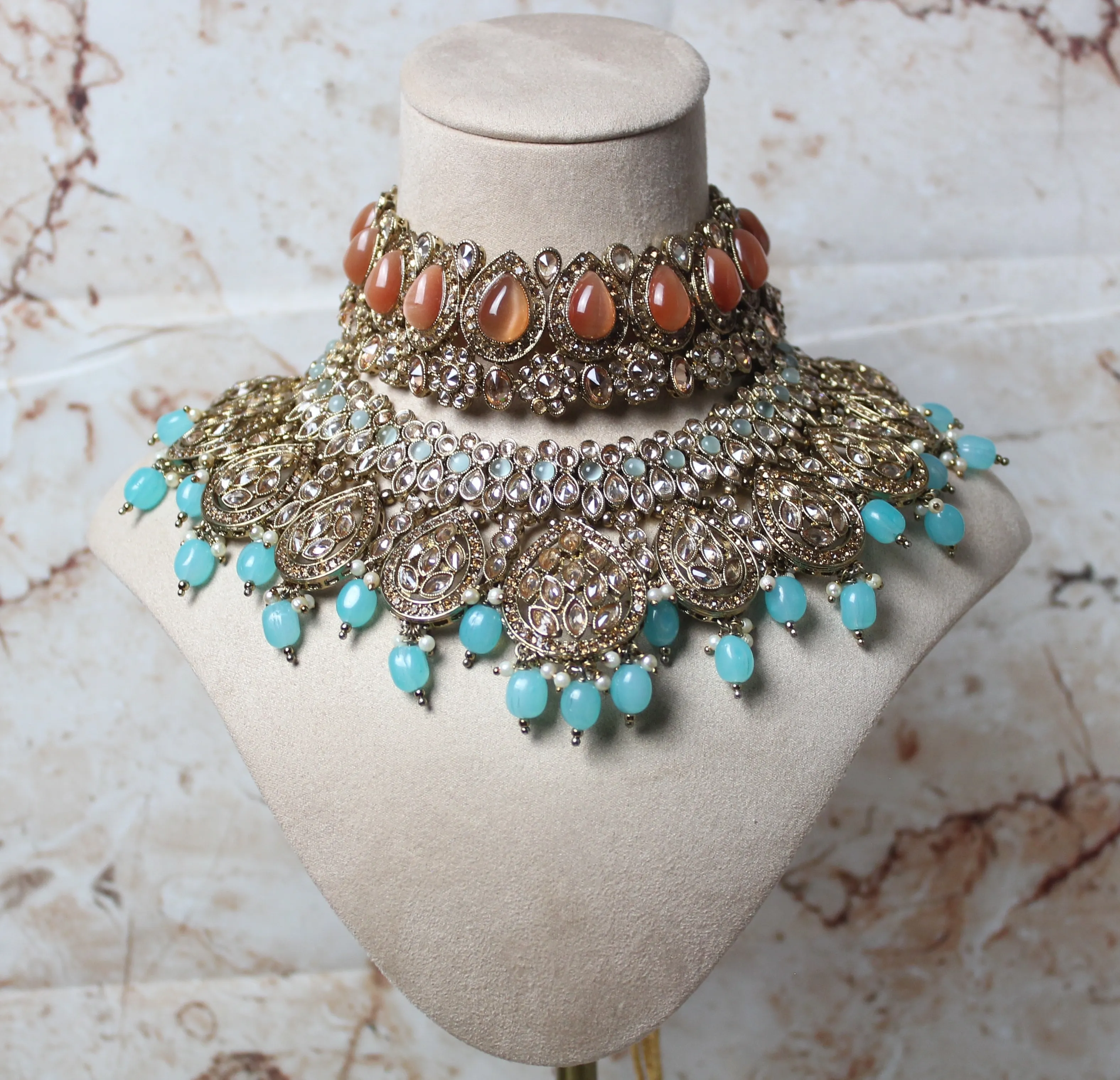 Tara Bridal Set in Peach and Blue