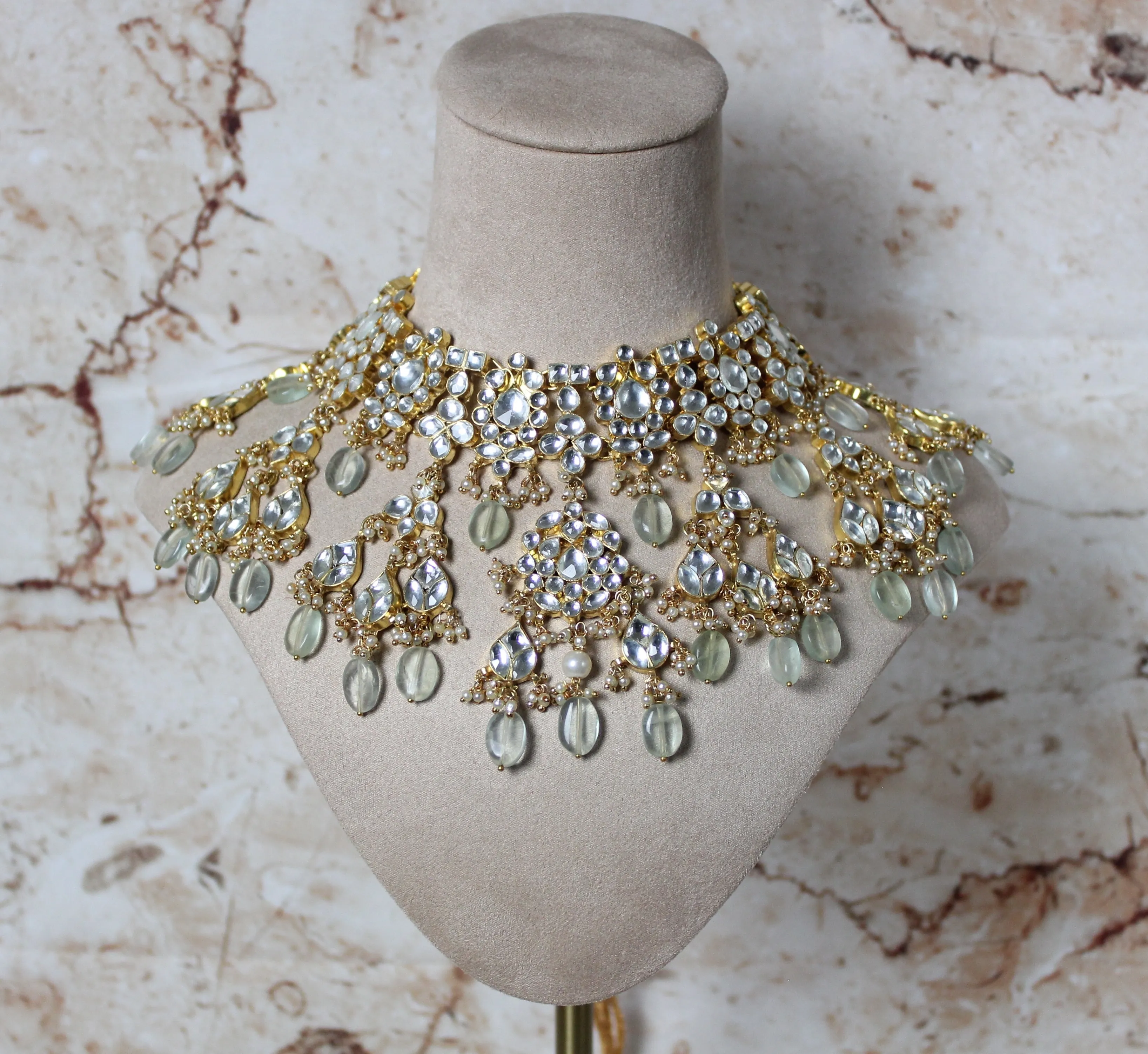 Inaaya Pachi Kundan Bridal Set in Light Green