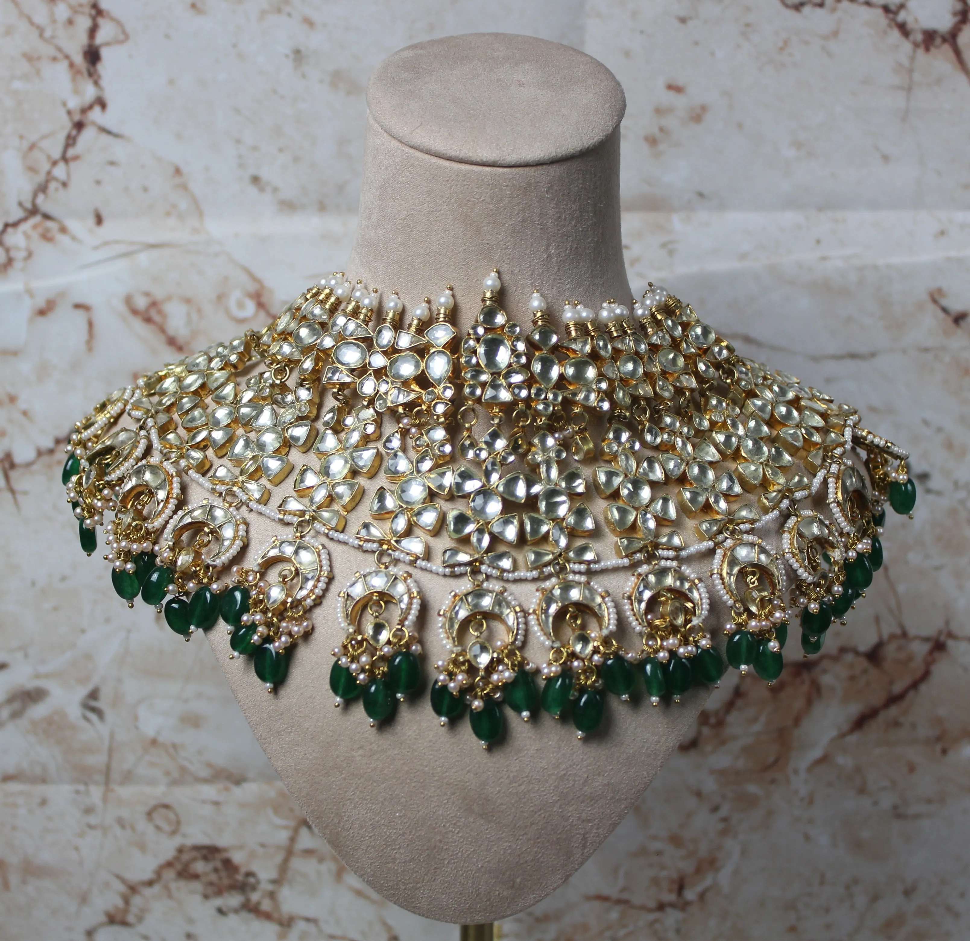 Ella Pachi Kundan Bridal Set in Green