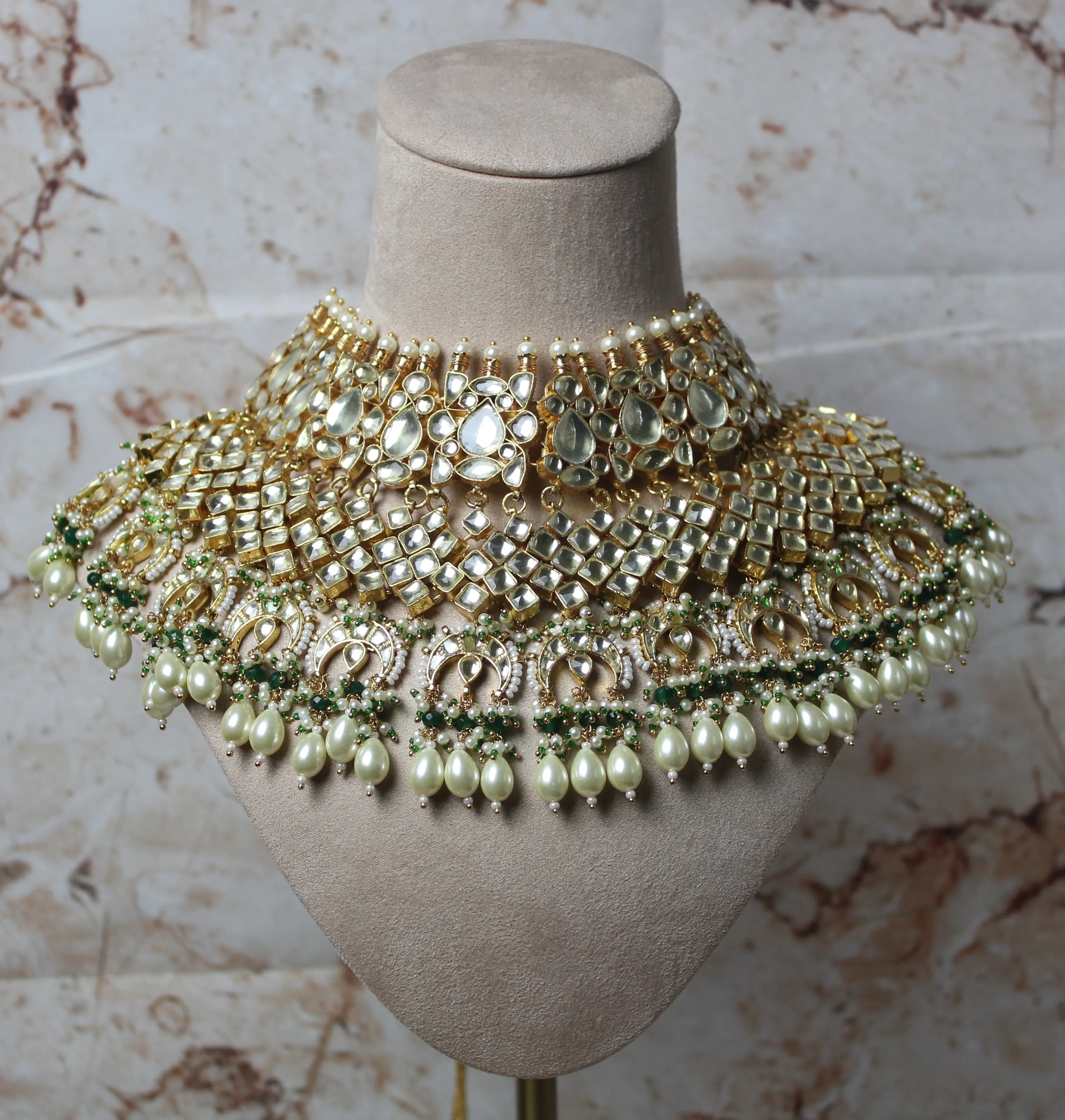 Indira Pachi Kundan Bridal Set in Green