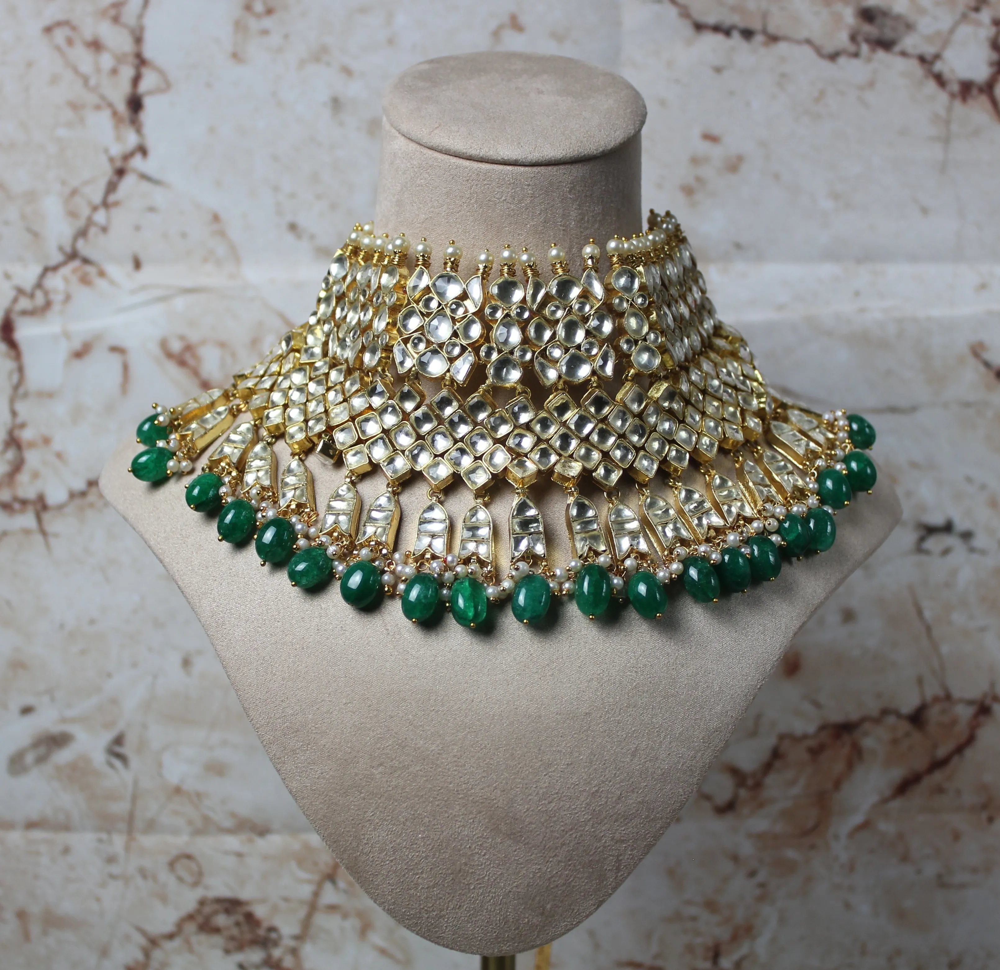 Vamika Pachi Kundan Bridal Set in Green