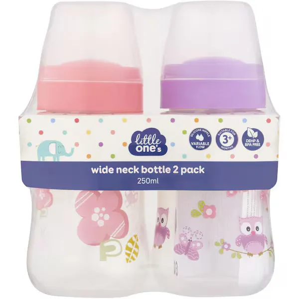 Little One's Wide Neck Baby Bottle Assorted 2 Pack