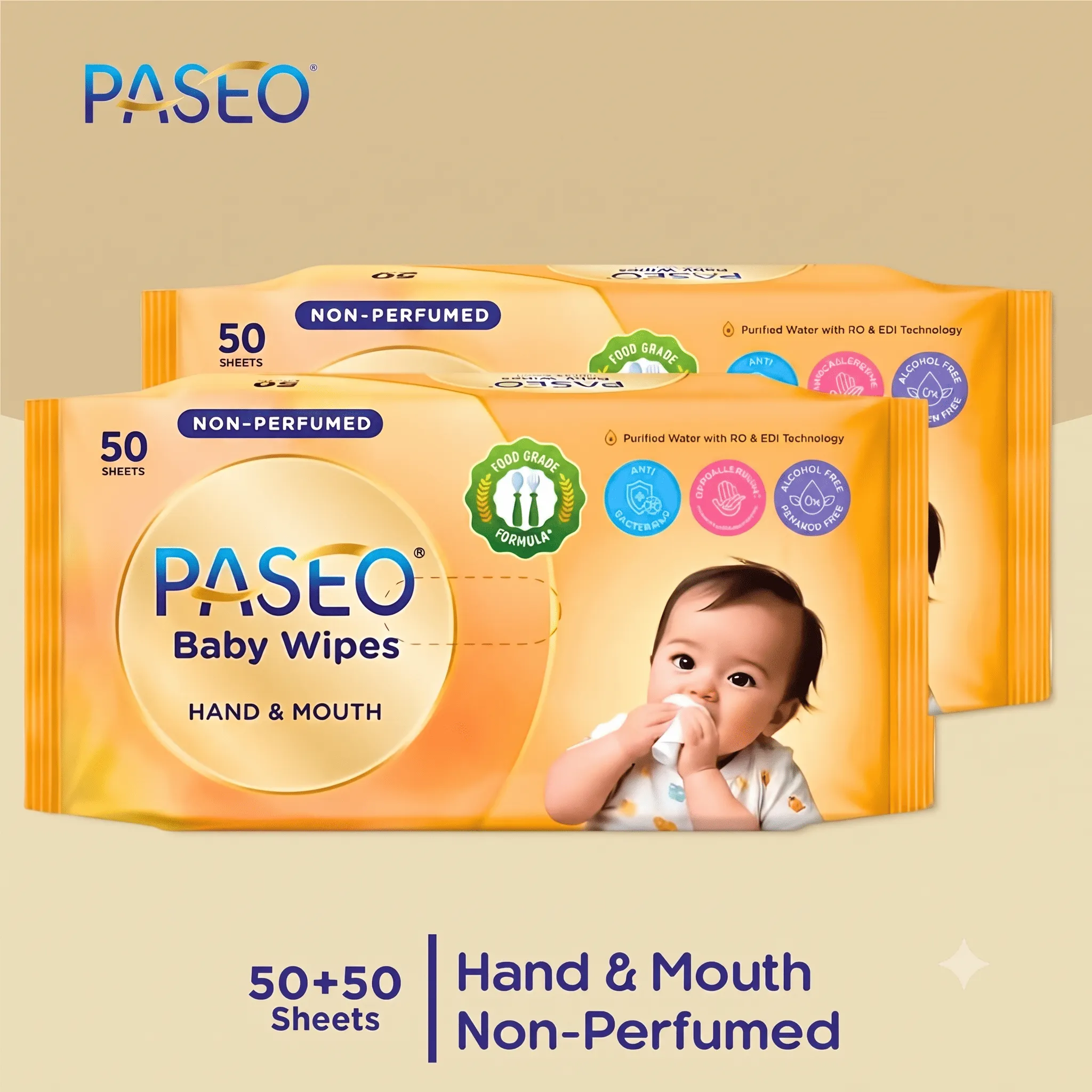 Paseo Baby Wipes Hand & Mouth Non-Perfumed Baby Wet Wipes