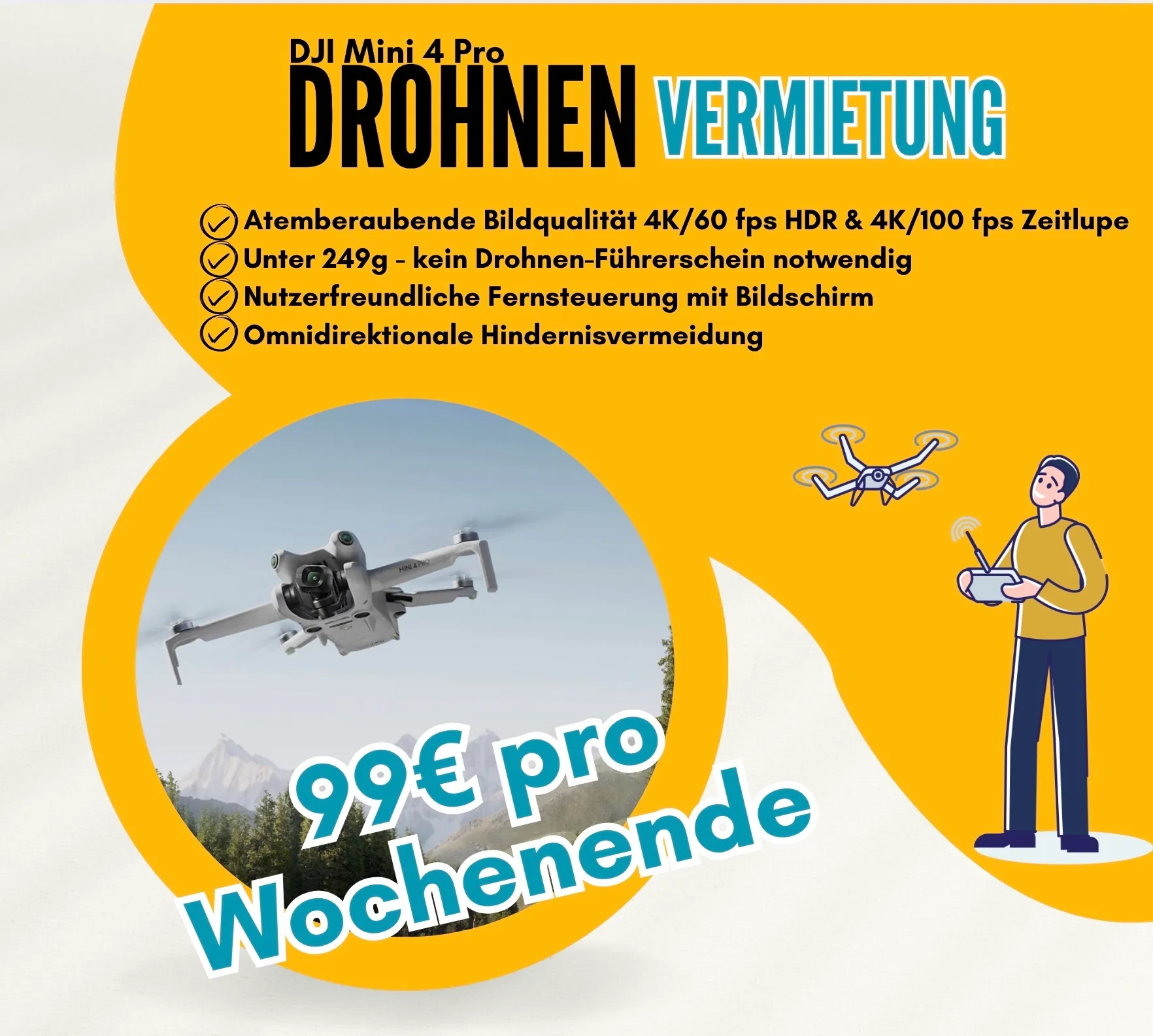 DJI mini 4 pro mieten Wochenende-Tarif