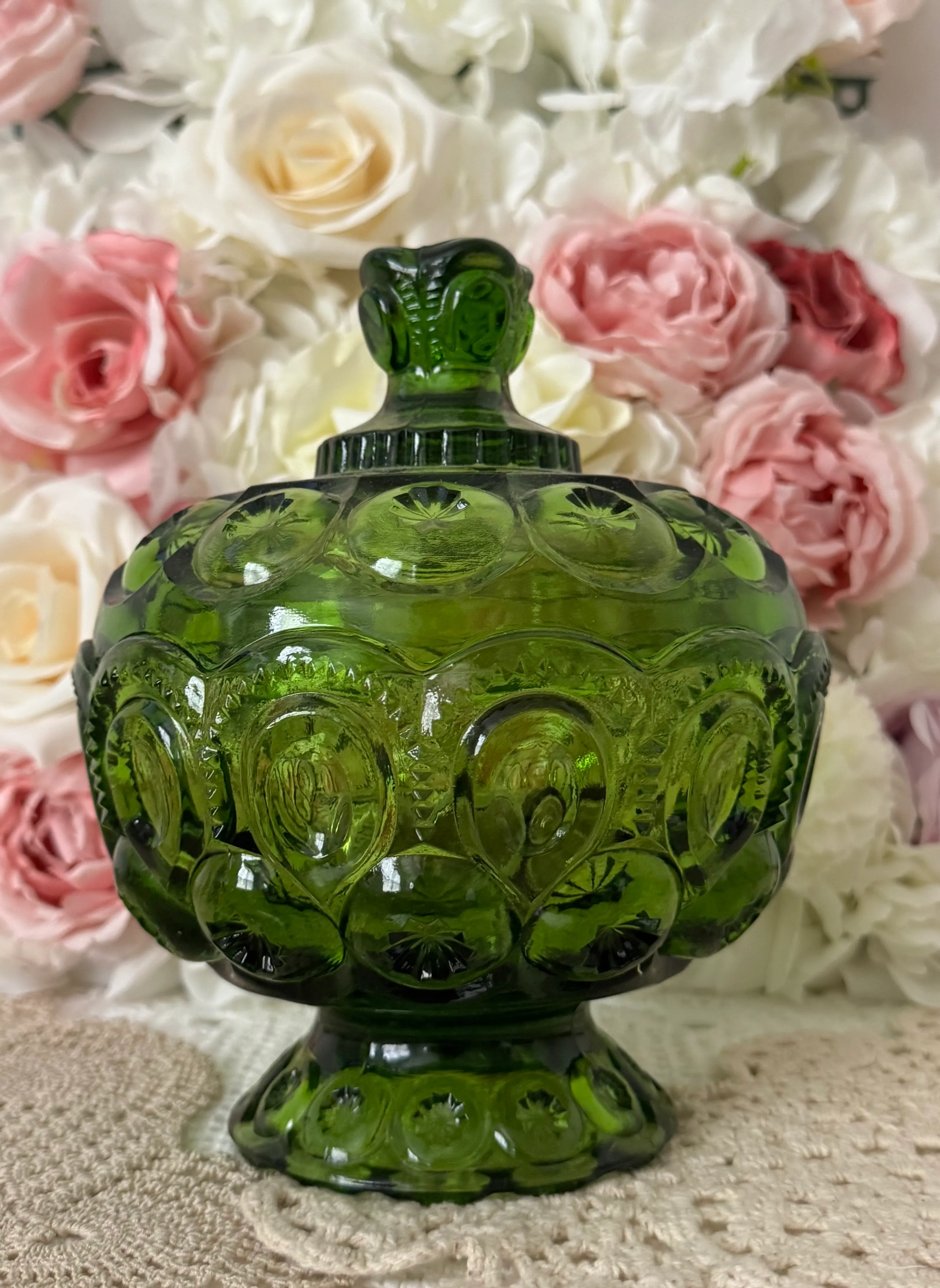 Vintage Green Glass Candy Dish