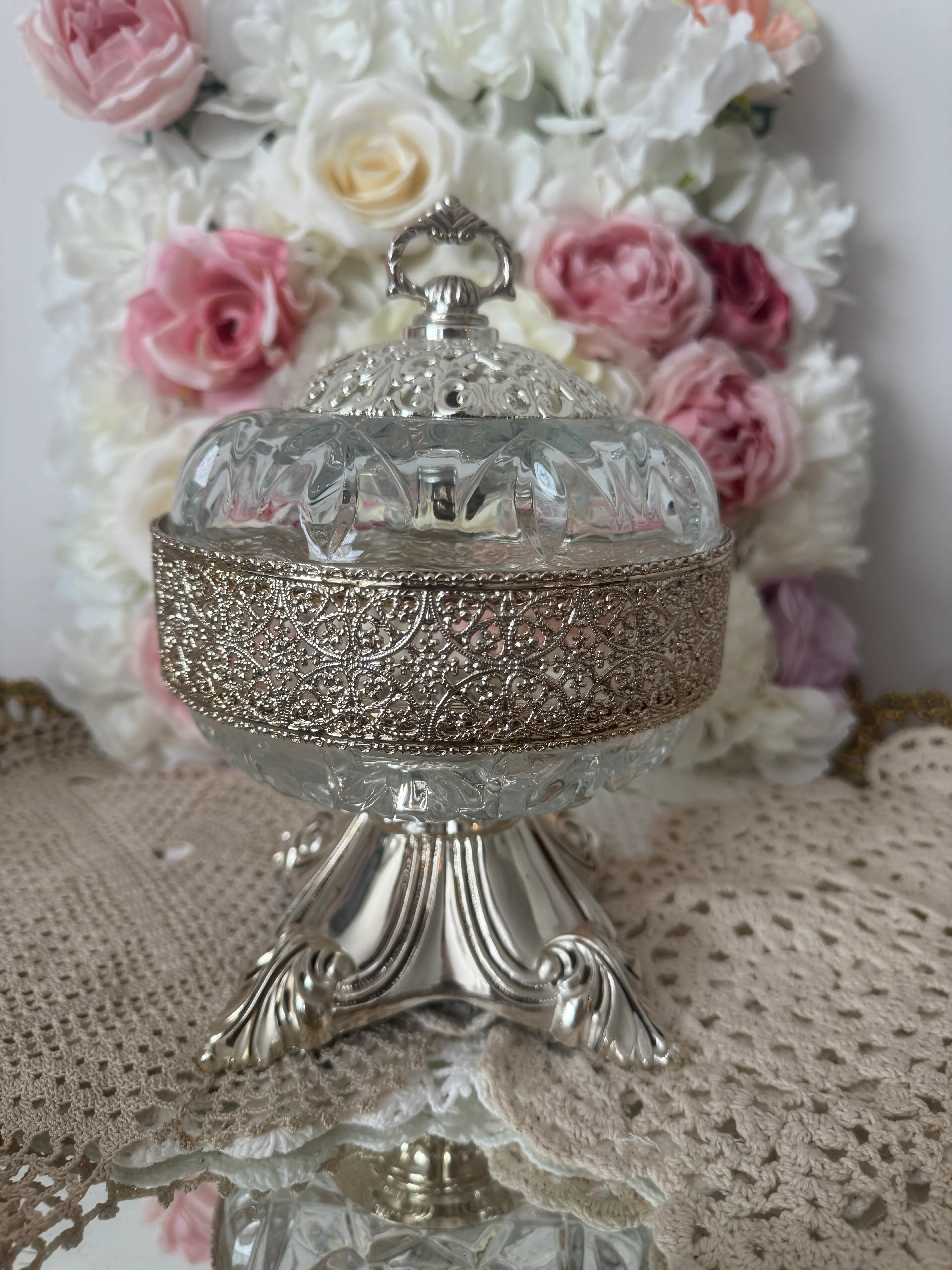 Silver and Crystal - Covered Candy Bowl 
