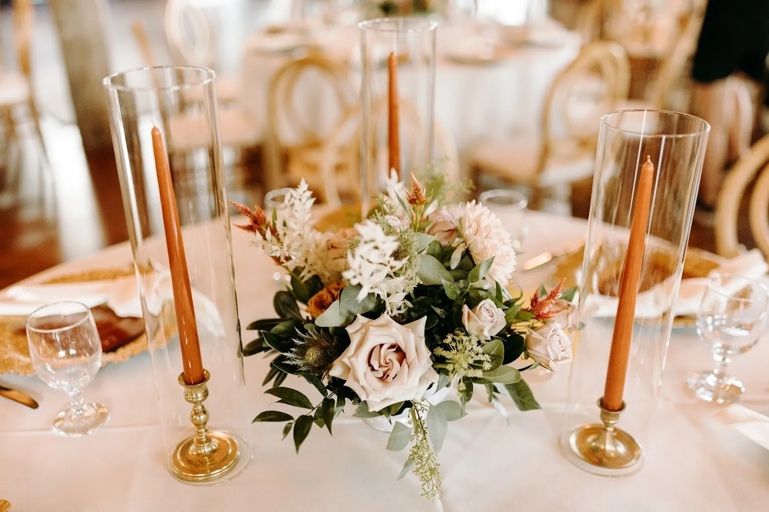 Brass Candlesticks with Chimneys