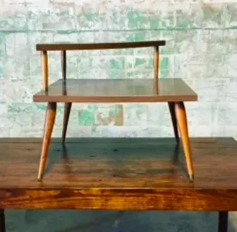 Retro Stained Wood 2 Tier Accent Table