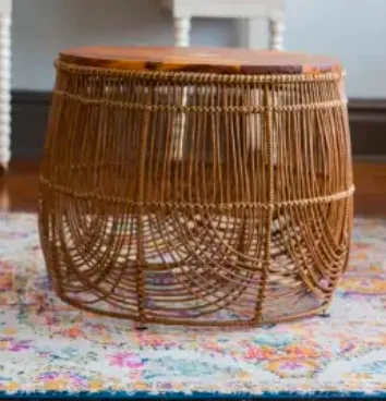 Wood and Rattan Accent Table