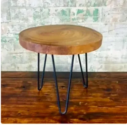 Wood and Black Metal Table