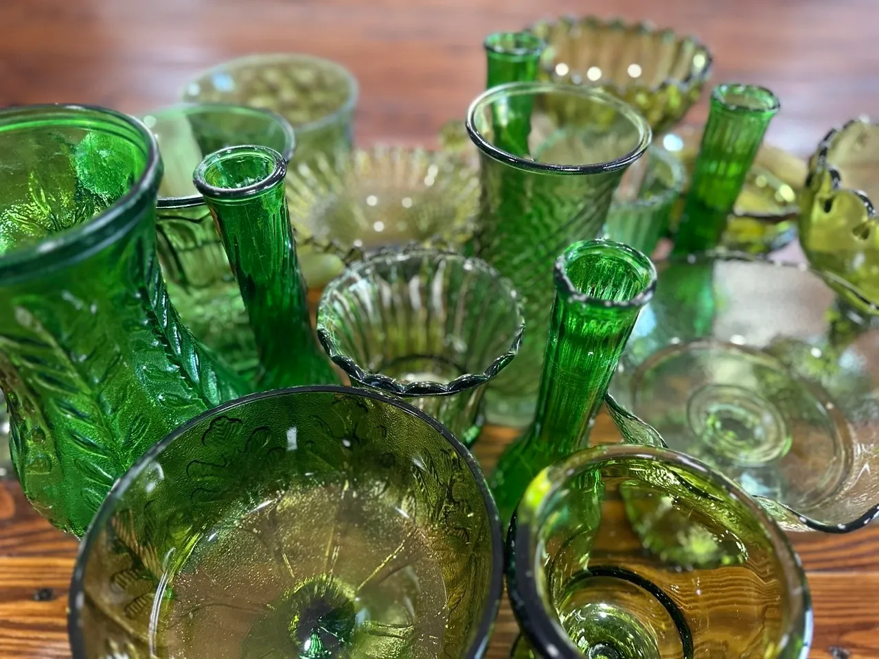 Green Glass Vases and Vessels