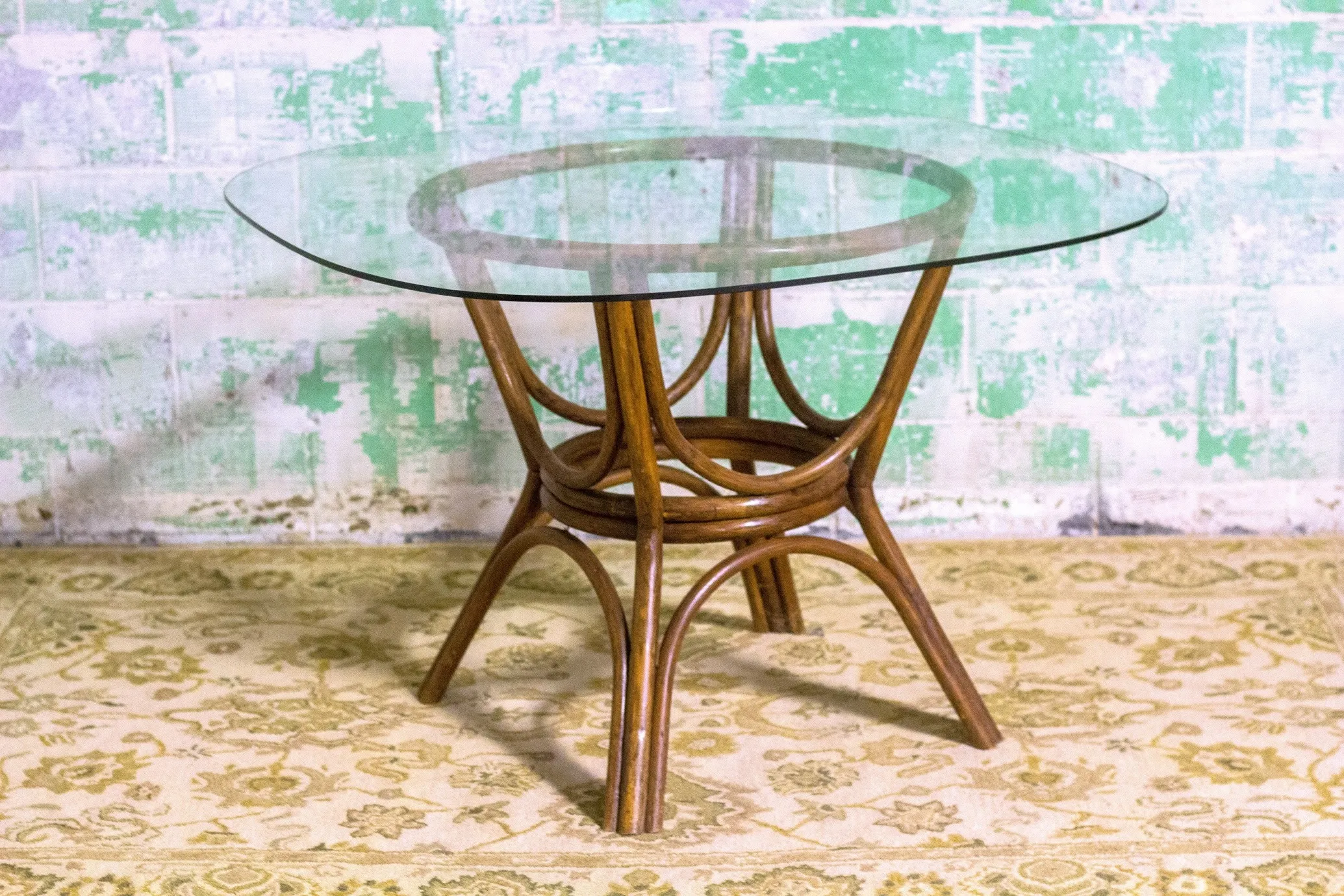 Rattan and Glass Dining Table