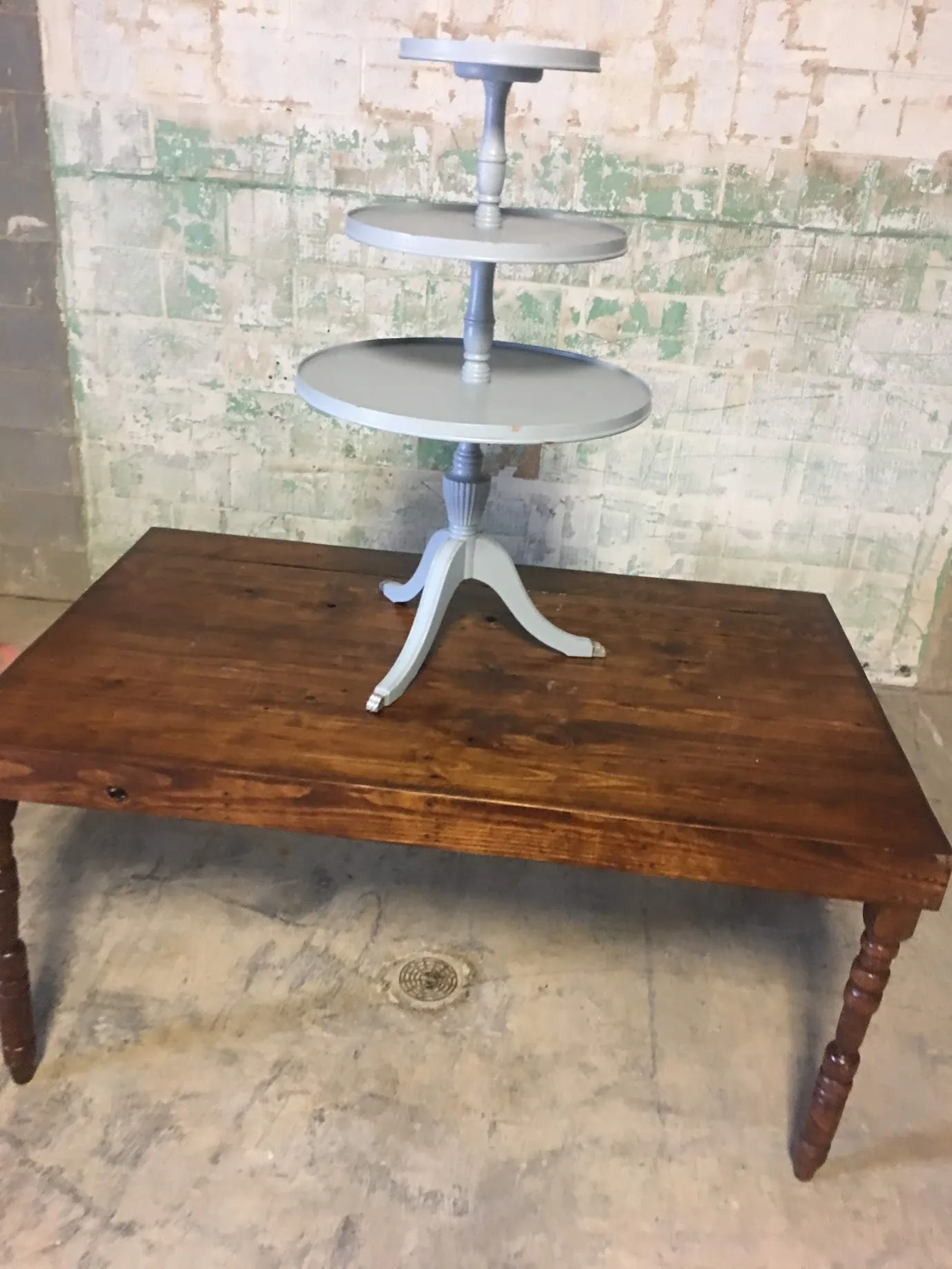 Three Tier Table Pale Blue Grey