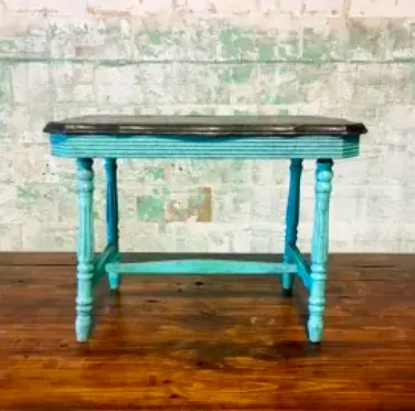 Aqua and Stained Wood Table