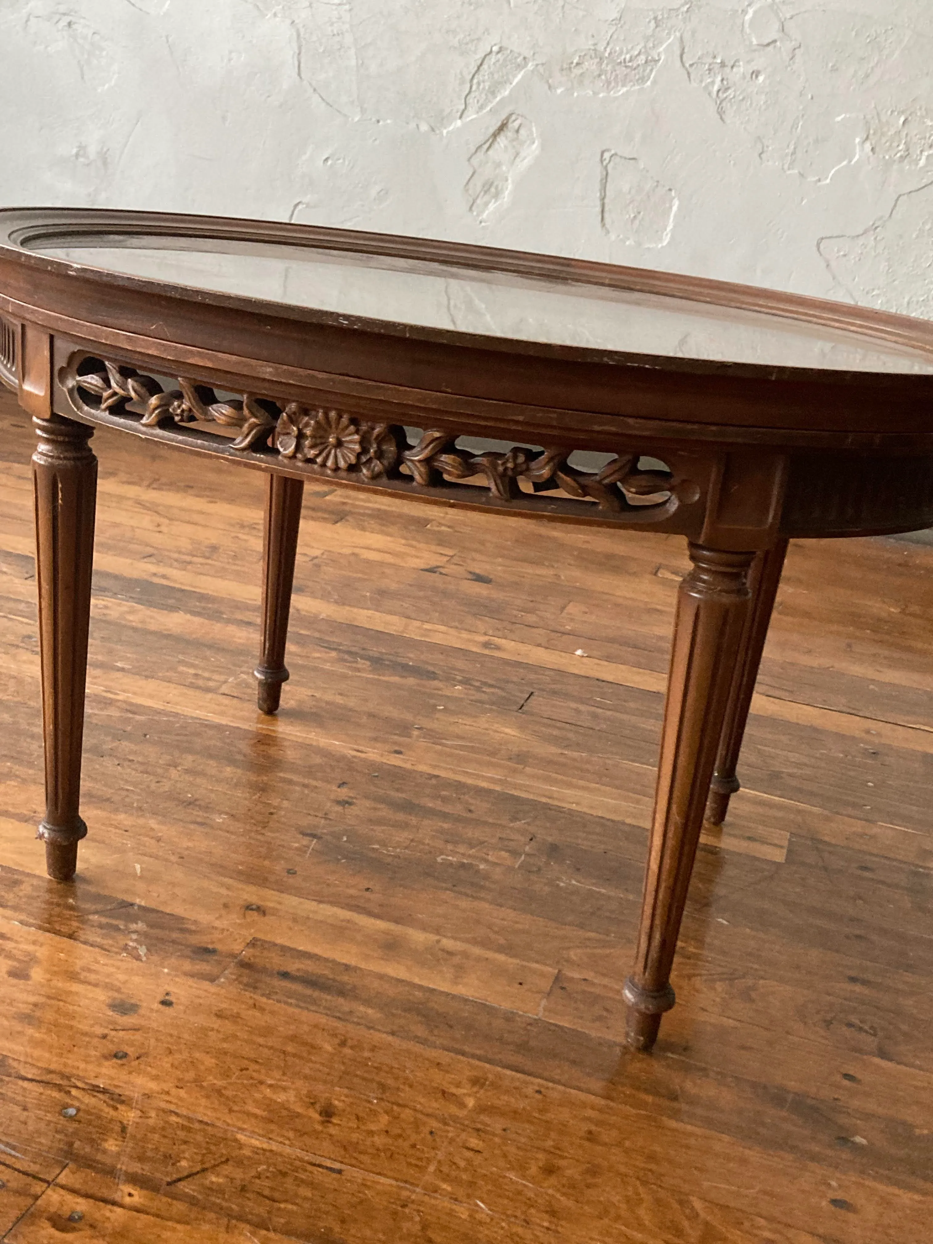 Vintage Stained Wood Accent Table w/ Carved Detail