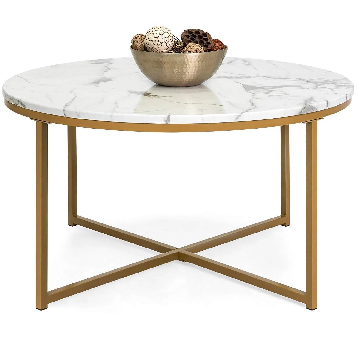 Gold Cross base and Faux Marble Coffee Table