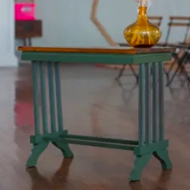 Stained Wood and Green Accent Table