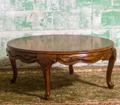 Round Stained Wood French Provincial Coffee Table