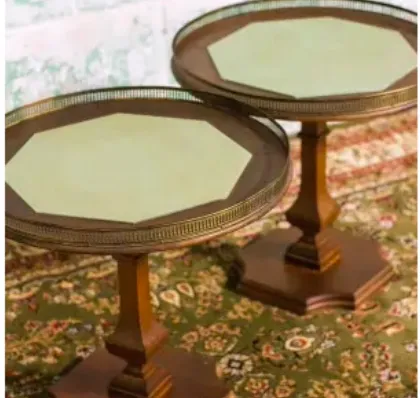 Stained Wood and Green Accent Tables