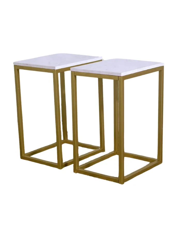 Square Gold and Marble Side Tables