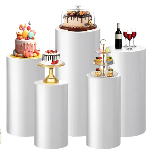 5 Piece Metal White Cylinder Pedestal Displays