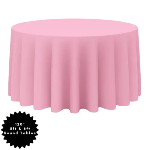 120" Pink Round Polyester Table Linen
