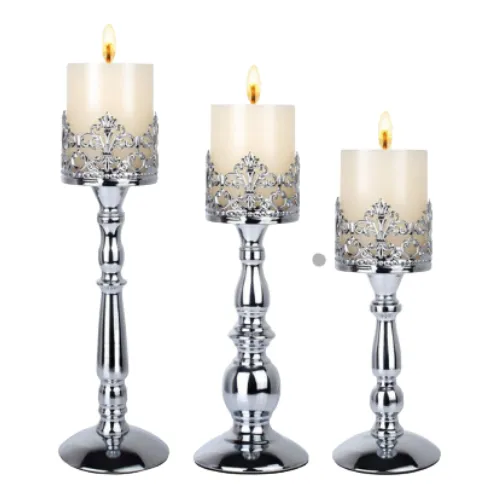 3 Candle Holders for Pillar Candles & 3" Diameter Candles Flickering Flame LED