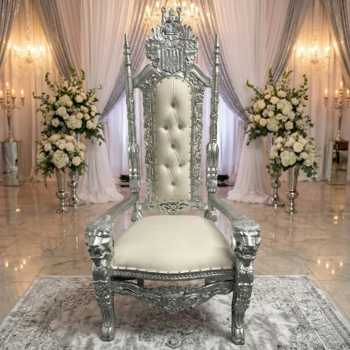 White & Silver Throne Chair