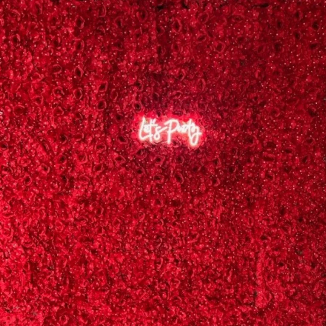 Red Rose Flower Wall - 8ft x 8ft with 3 Wireless Up-lights & Stand