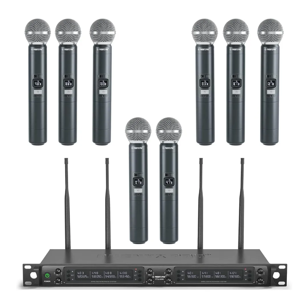 Phenyx Pro 8 Professional Wireless Microphone System, 8-Channel Wireless Microphones - 328ft Range