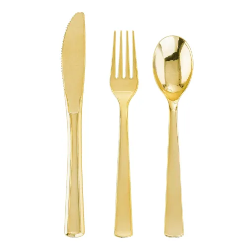 50 Pre Rolled Gold Classic Plastic Silverware Sets
