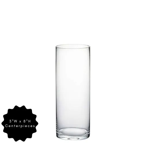 Clear Cylinder Glass Vase - 3" x 8" Centerpiece