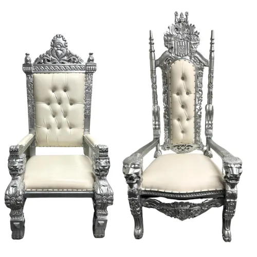 King & Queen White & Silver Throne Chair