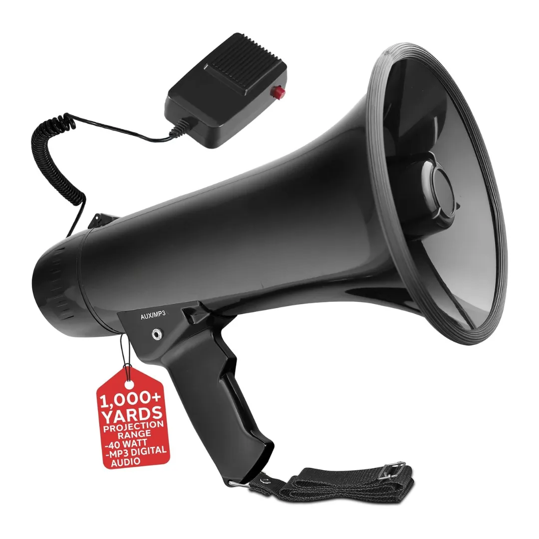 Megaphone Speaker PA Bullhorn Built-in Siren - Adjustable Volume Control & 1200Yard Range