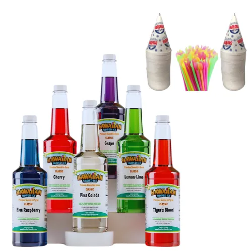 Add-ons: 30 Snow Cones Cups, 30 Neon Spoon Straws, 2 Shaved Ice Flavors
