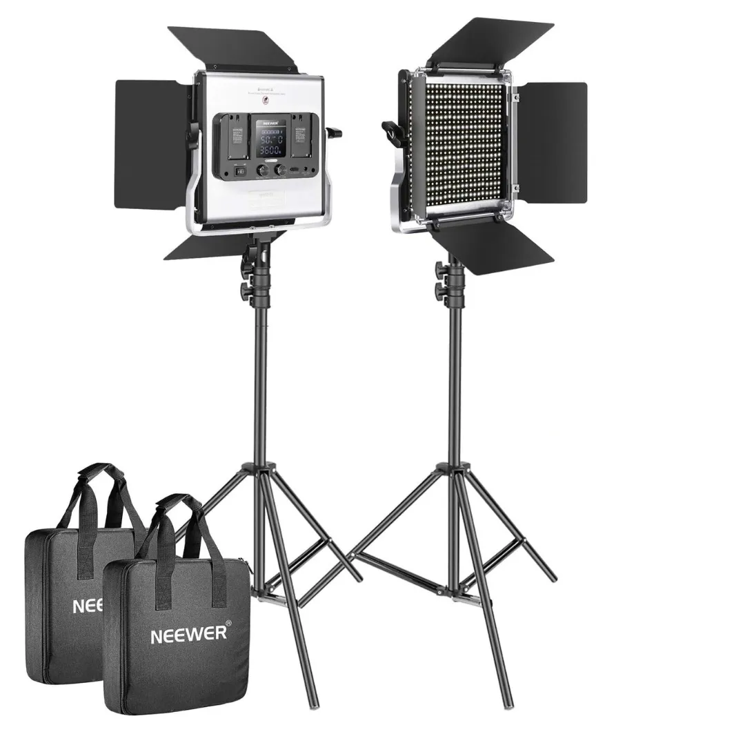 Dual  LED Video Lighting Kit - Dimmable Bi-Color 3200K-5600K Video Light