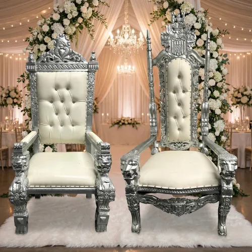 King & Queen White & Silver Throne Chair