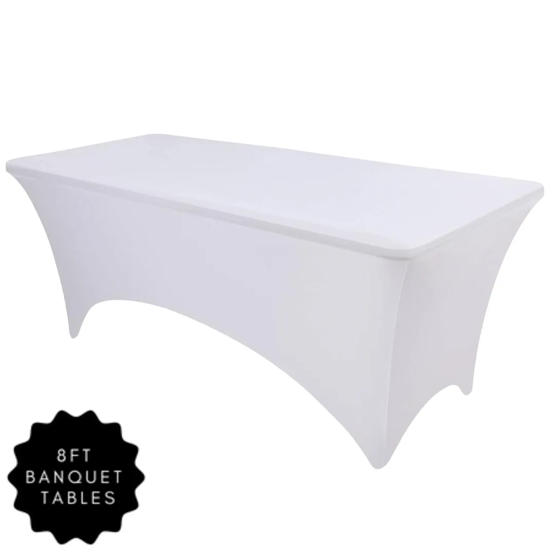 8ft Banquet Table White Spandex Cover