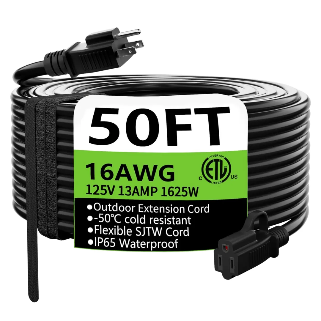 50ft Indoor/Outdoor 16/3 Gauge Waterproof Extension Cord