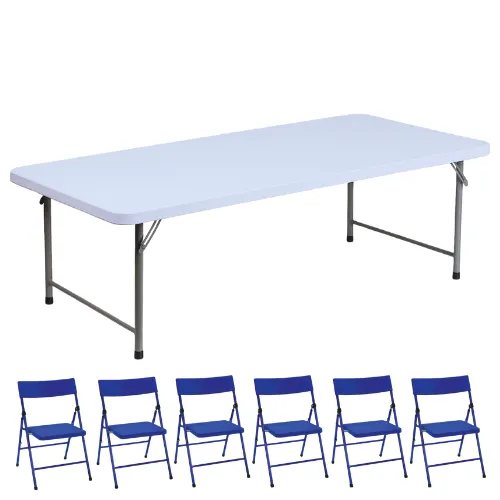 Kids 5ft Table & 6 Blue Kids Chairs