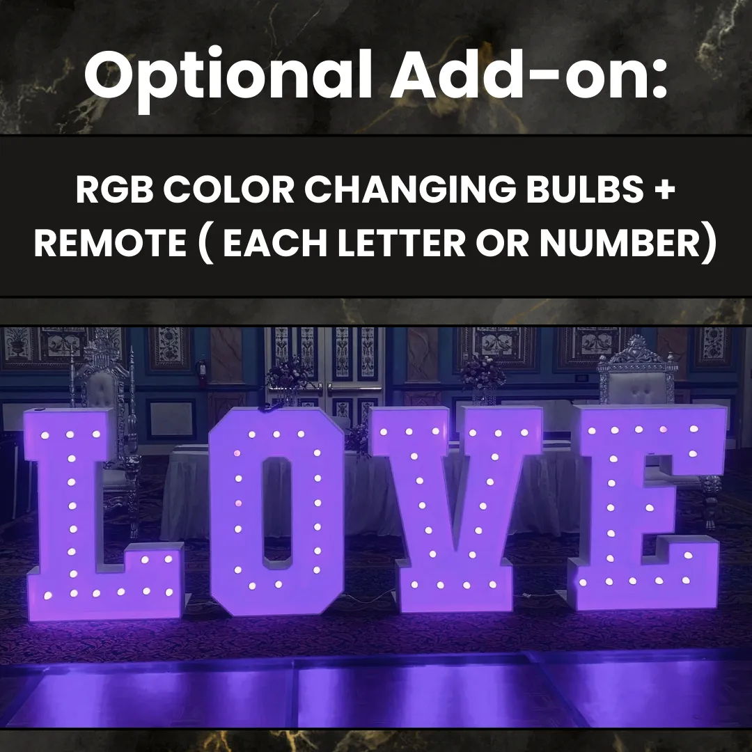 Add-on: RGB Color Changing Marquees  Bulbs + Remote (Per Letter or Number)