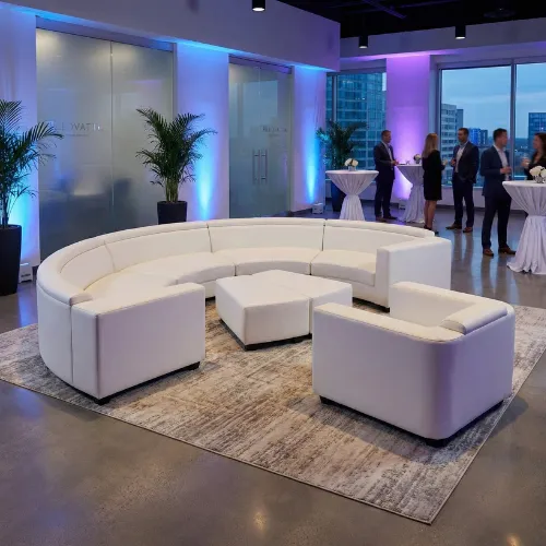7-Piece White Leather Round Sectional Sofa | Las Vegas Event & Expo Rental