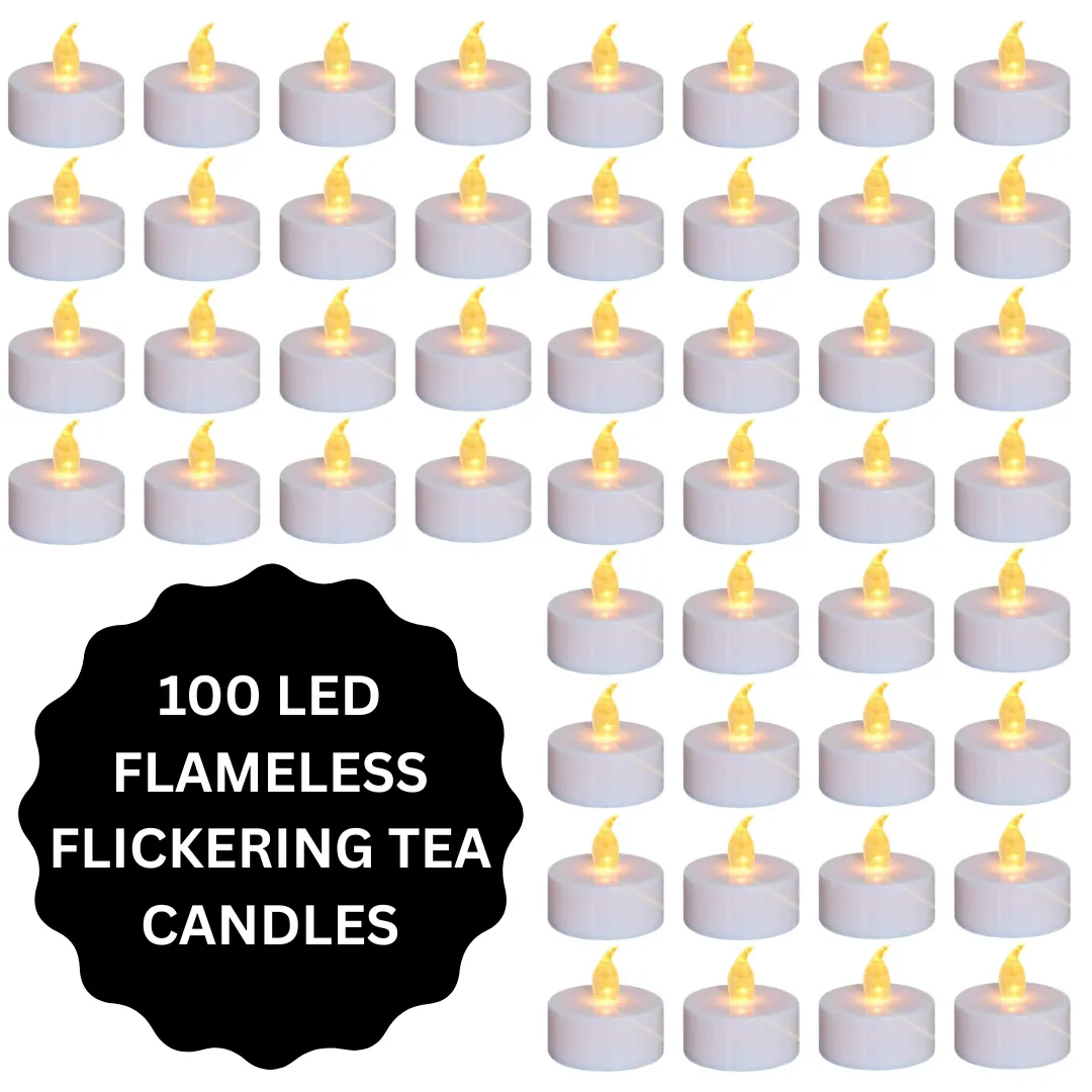 100 Flameless LED Flickering Tea Light Candles - White