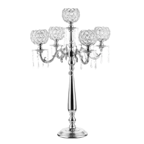 5 Arms Tall Floor Candelabra,Crystal Candlestick Holders Stand