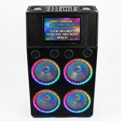 16" Touchscreen  Karaoke 4" x 12" Speaker System with Lights - 2 Wireless Mics Included