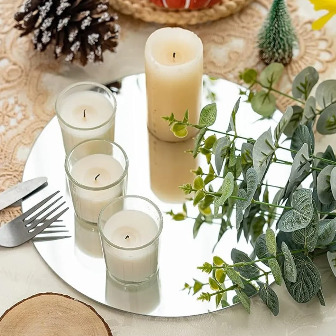 10" Round Mirror Candle Plate 