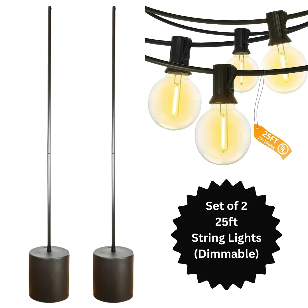 Set of 2: 9ft 6" String Light Pole Stand - 186lbs Sand Filled