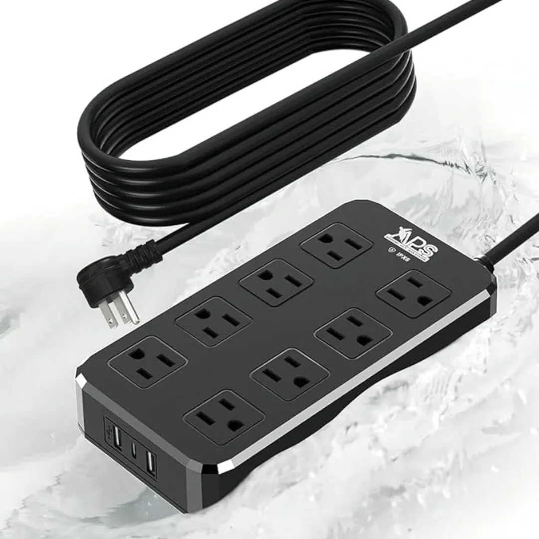 8-Outlet 10ft Weatherproof Outdoor Power Strip with USB Ports